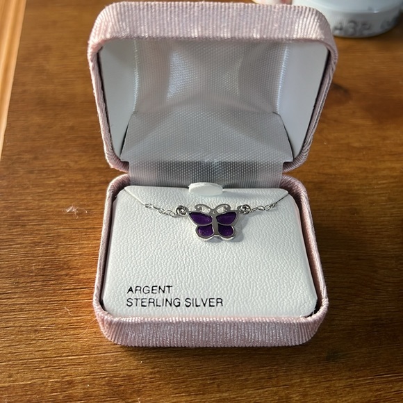 NWT Purple butterfly 🦋 sterling silver necklace length about 15” - Picture 2 of 6